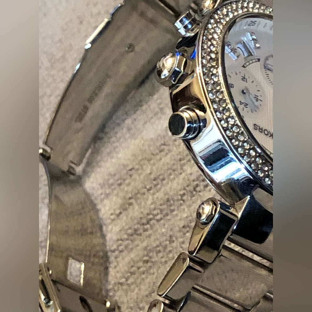 (181)Michael Kors Parker Chronograph Silver-Tone Stainless Steel Watch Women's - Picture 4 of 8